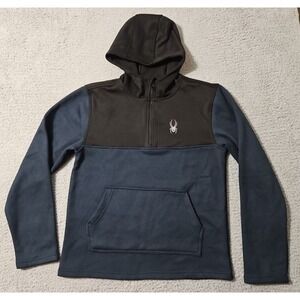 Spyder Mens Black Navy Blue Fleece Lined 1/2‎ Zip Pullover Hoodie Size Medium
